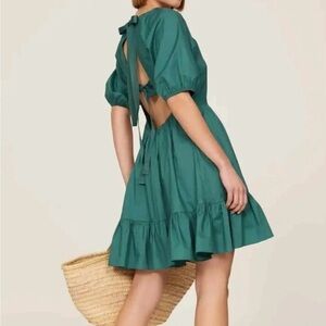 Peter Som Collective Green Puff Sleeve Open Back Mini Dress Size 6